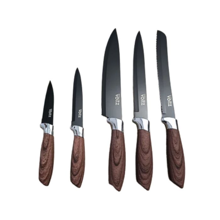 Комплект ножове Voltz с мраморно покритие и стойка – Стил, острота и у