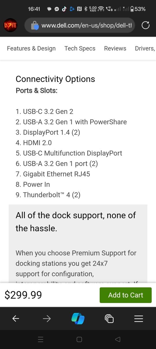 Docking Station Dell Thunderbolt WD22TB4 180W