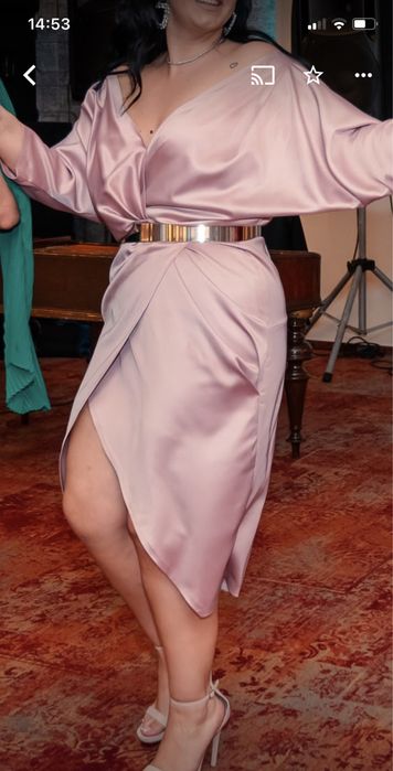 Rochie roz pal din saten marimea L