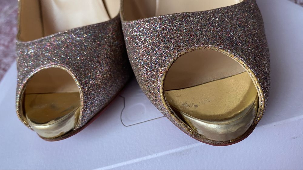 Christian Louboutin glitter peep toe heels