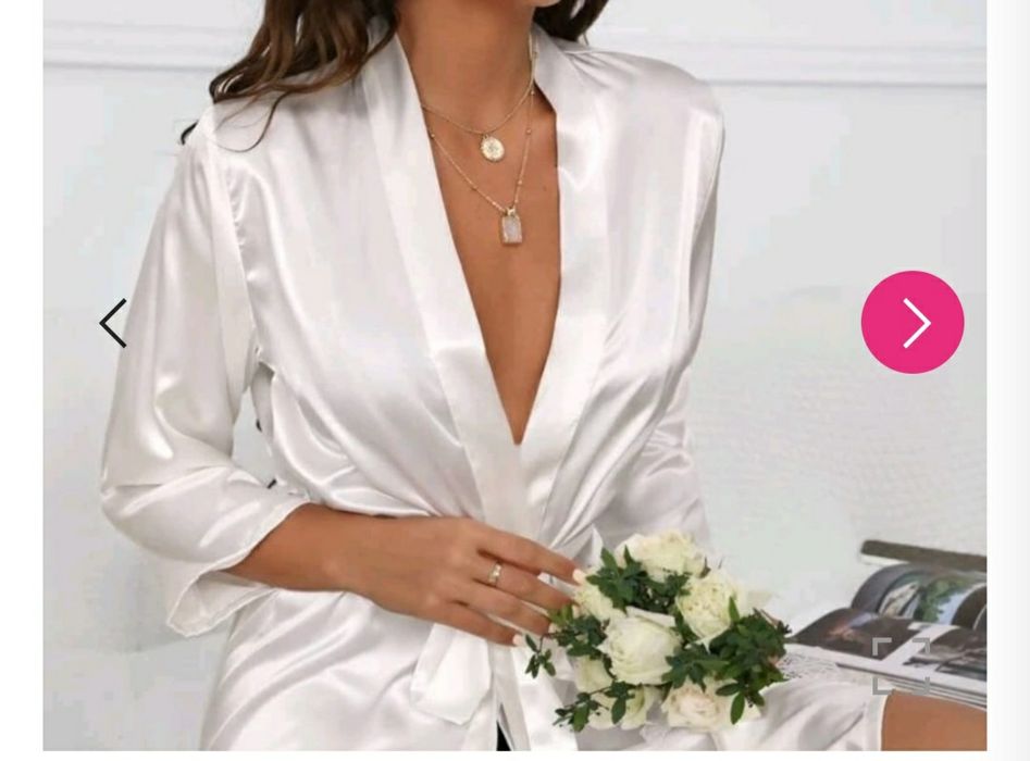 Halat alb mireasa satin matasos