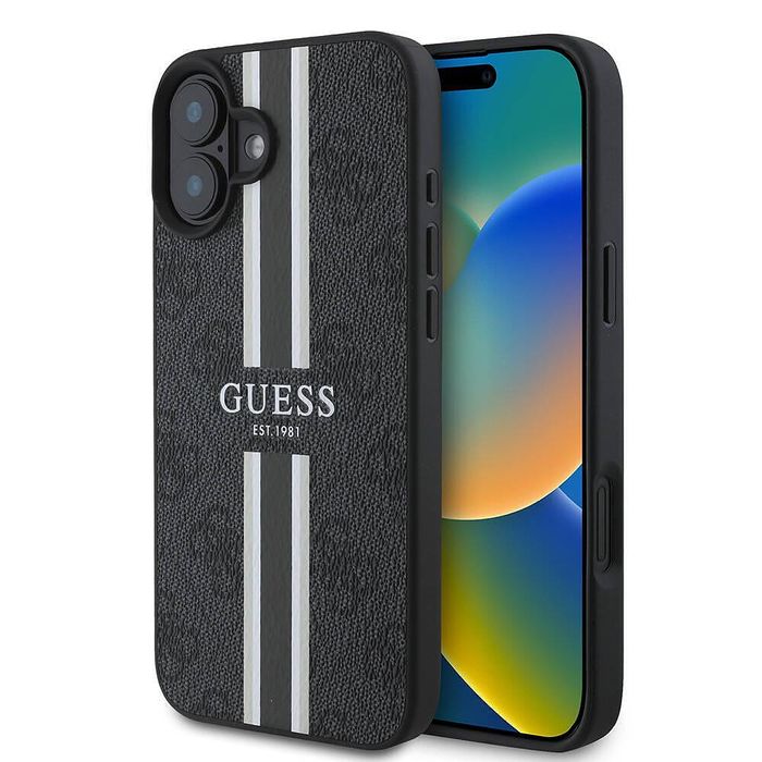 Guess hardcase 4g printed stripes magsafe калъф за iphone 17 – черен