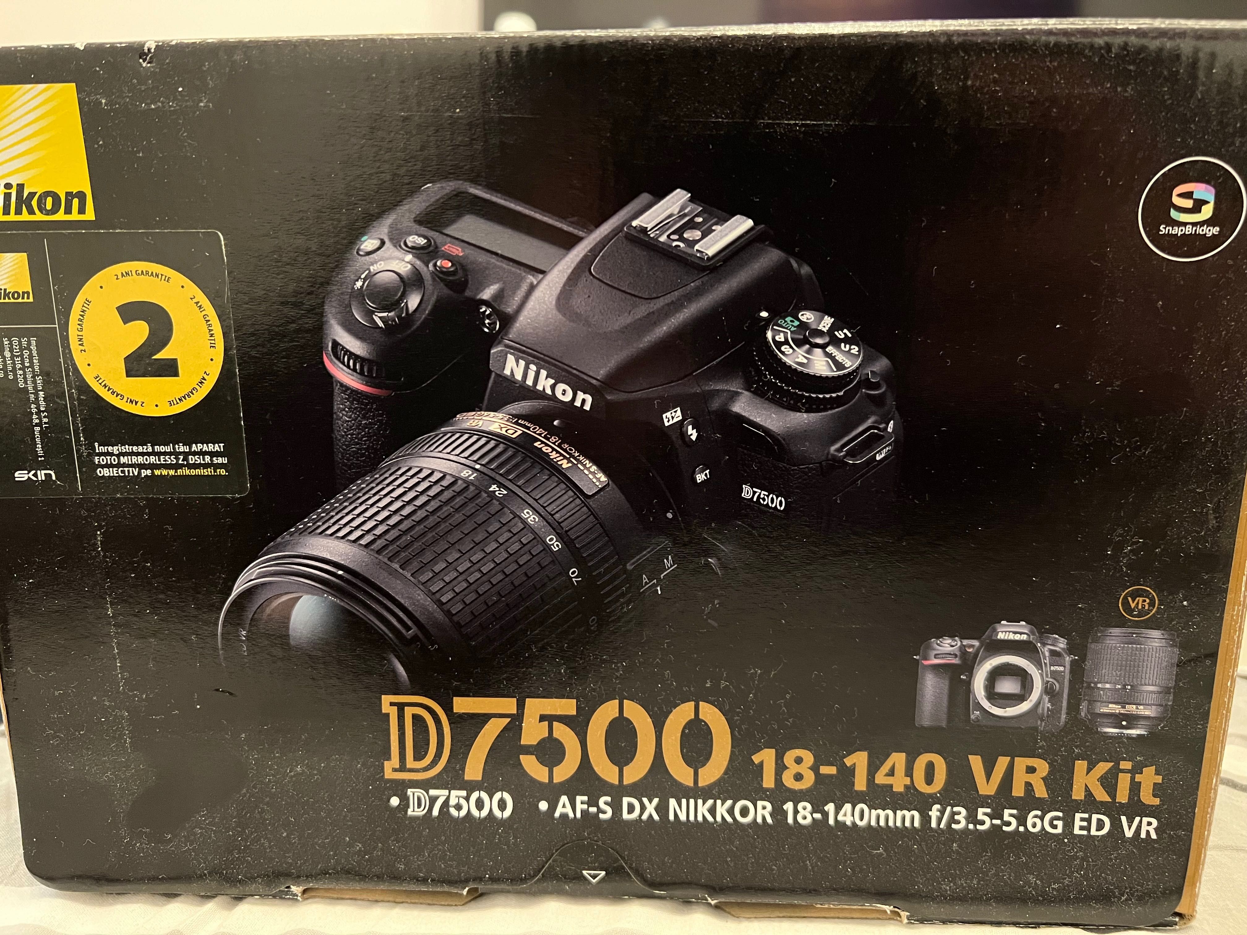 Nikon D7500 + 18-140mm + geanta + card + accesorii + 1 baterie rezervă