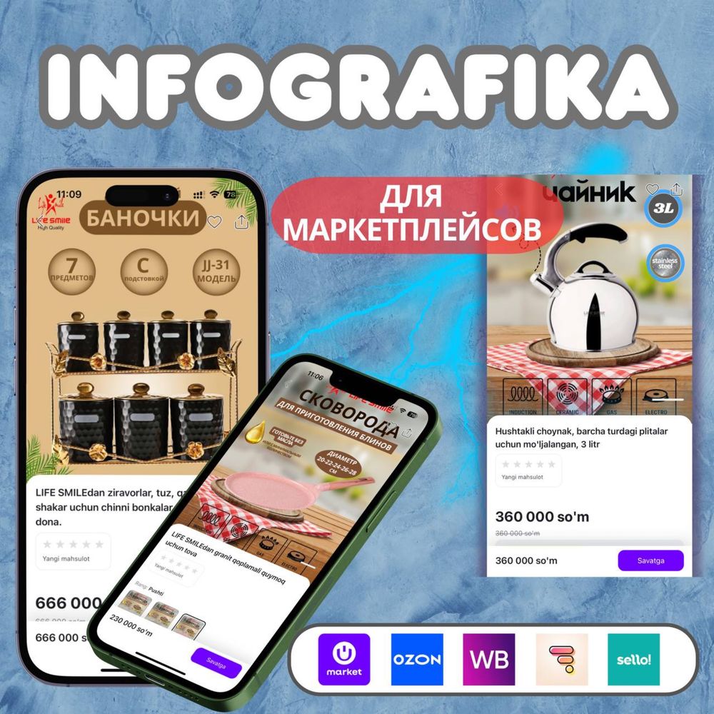 Инфографика для Маркктплейсов Infografika xizmatini taqdim etamiz.