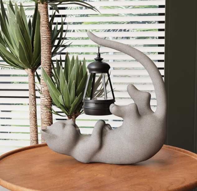 Декоративна статуя Котка със соларно фенерче, градинска фигурка