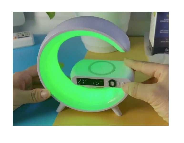 Boxa/Lampa ceas alarma, lumina, Bluetooth si incarcator wireless