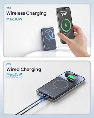 Нов Магнитен Power Bank 5000mAh iPhone 17/16/15/14 серии, тънък модел