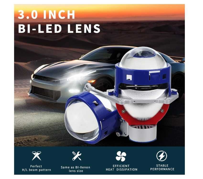 Комплект Bi-LED диодни лупи за вграждане във фарове 3"инча 500% Яркост
