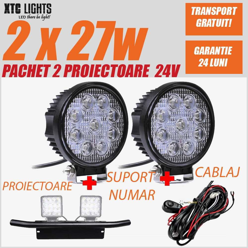 PACHET auto 2 x 27w proiectoare +suport numar+cablaj LIVRARE INCLUSA