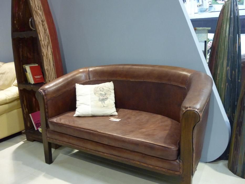 Фотьойл от тиково дърво и естествена кожа- ID ICS-251