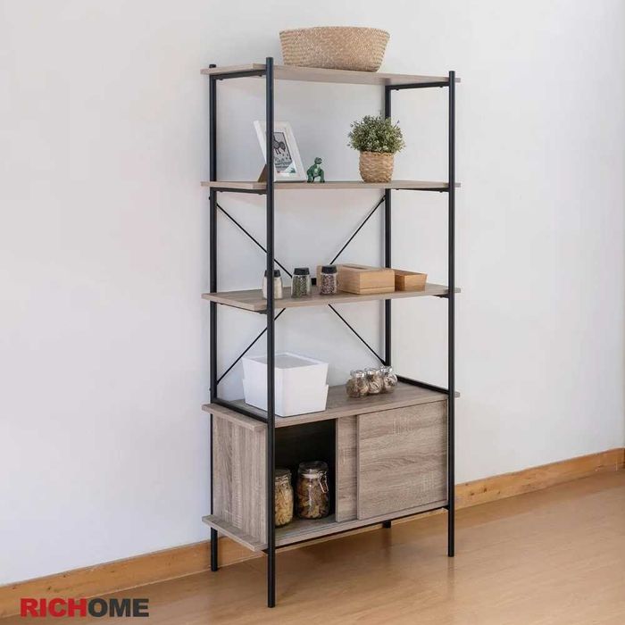 Етажерка шкаф 5 рафта цвят светъл дъб/черно от Jysk