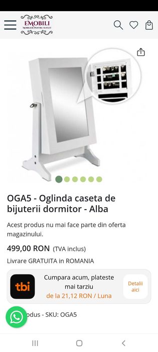 Carcasa cu oglinda tip caseta bijuterii dormitor (material MDF)