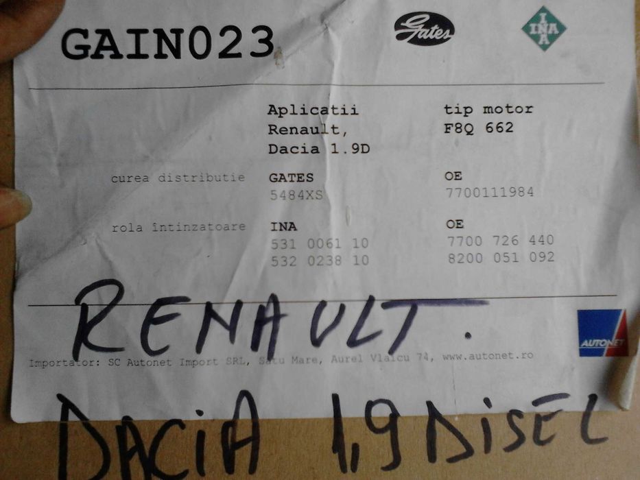 Kit distribuție DACIA, RENAULT Clio, Megane, MITSUBISHI, VOLVO - 1.9 D