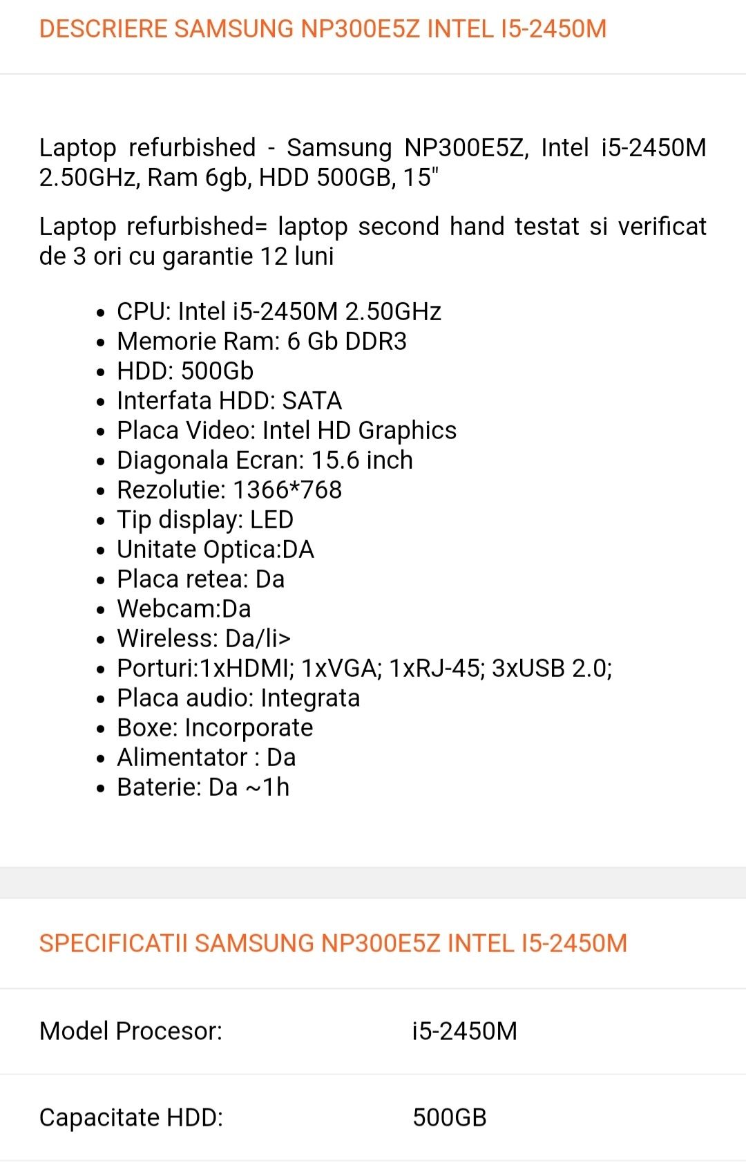 Laptop Samsung 300E 15,6 inch