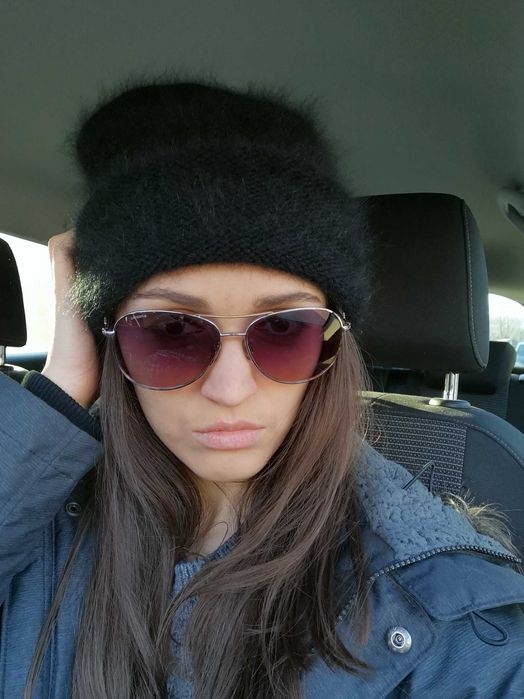 Плетена шапка ангорски заек черен ръчна изработка