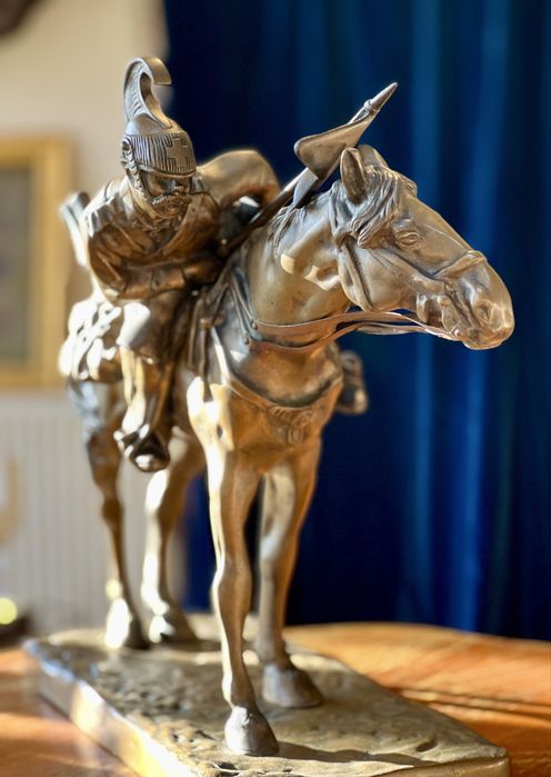 Statuetă veche din Bronz – Cavaler pe cal