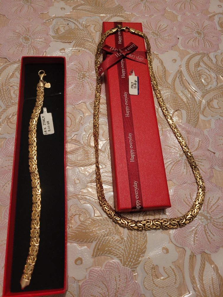 Итальянский золотой цепь и браслет комплект