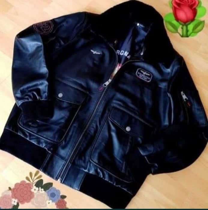 Geaca piele naturala Aeronautica Militare, guler detasabil blanita nat