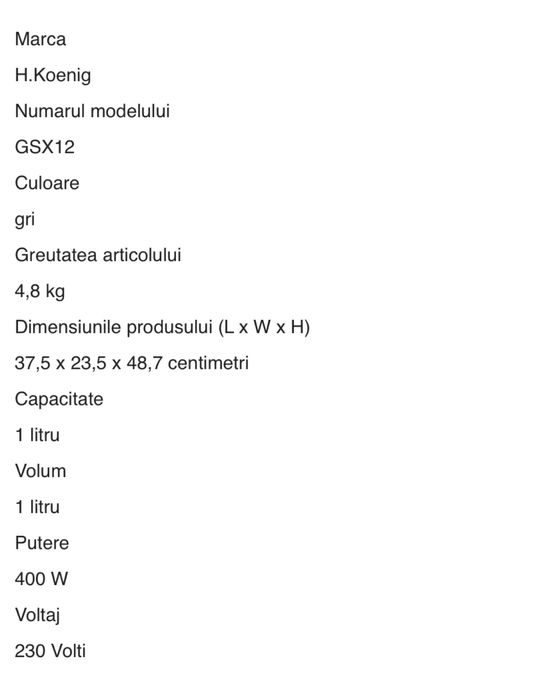 Storcator vertical H.Koenig GSX12, gura larga 82mm fructe si legume