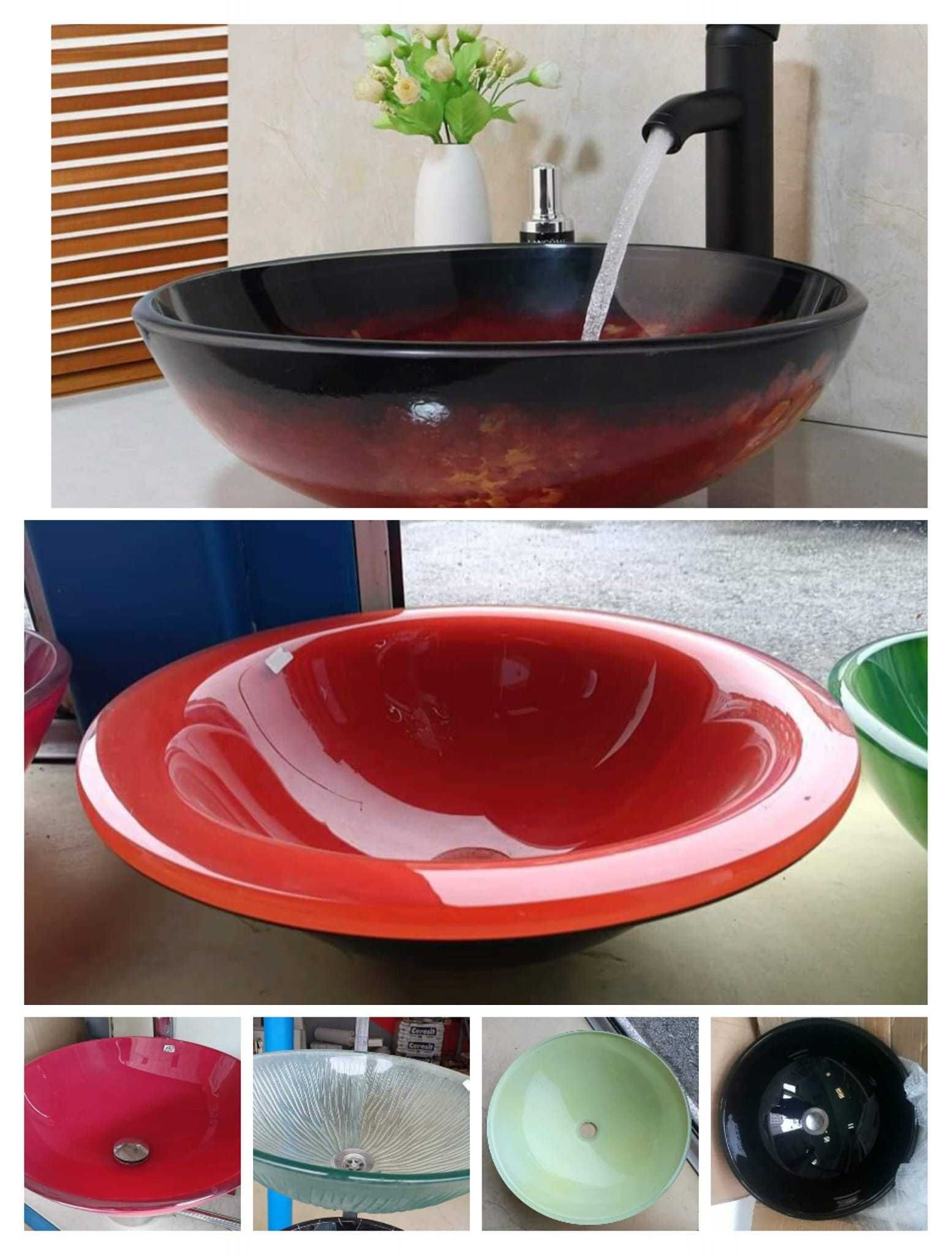 Различни мивки от цветно темперирано стъкло, диам.43 см,вис.17см.