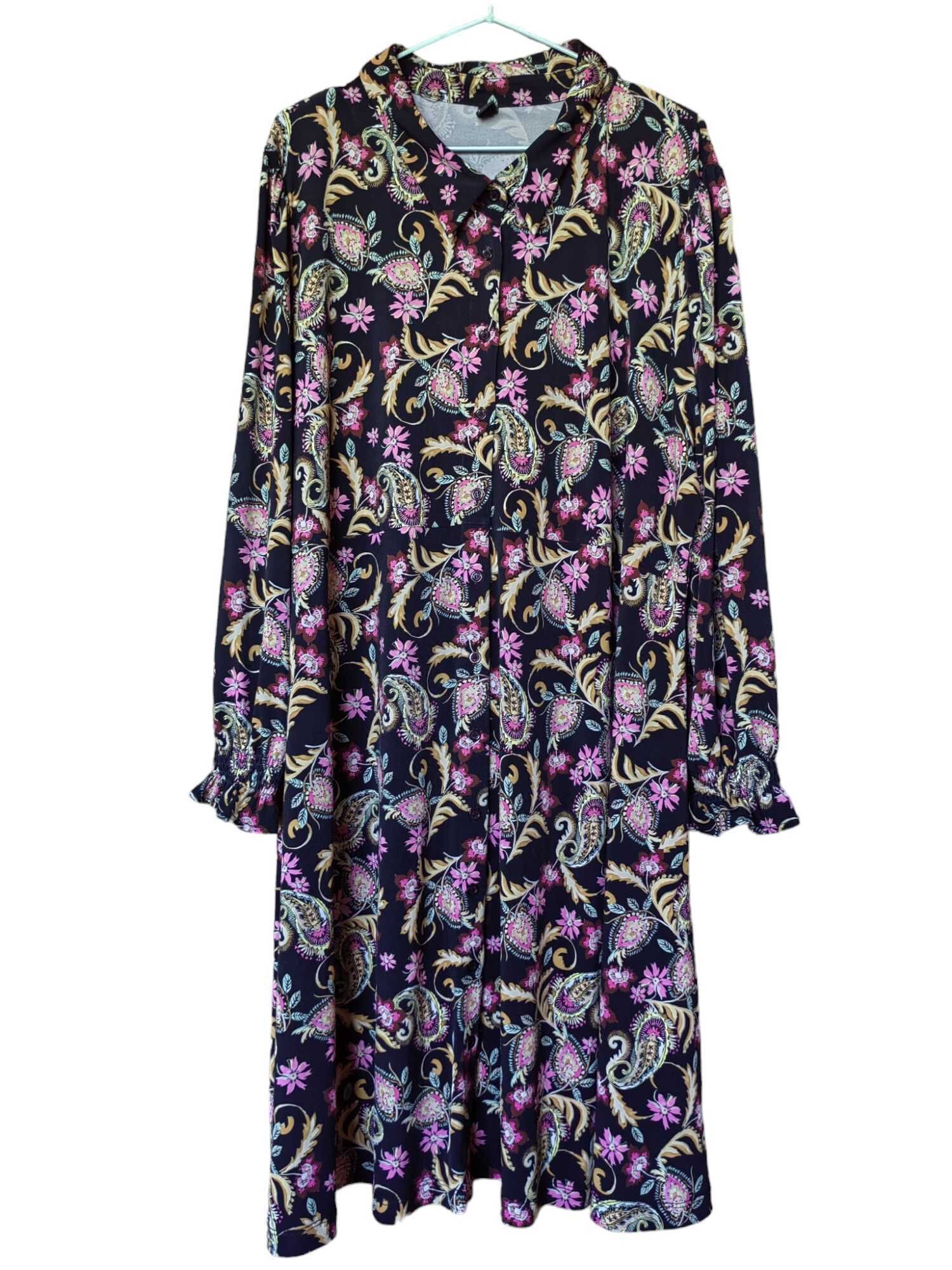 Дамска рокля с флорална щампа и копчета Yoek, 110х75 см, XXL