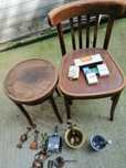 Scaun thonet taburet vintage, scaune pliante, măsuță brancoveneasca,