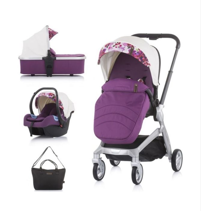 Комбинирана бебешка количка 3 в 1 Chipolino - Emotion, бяла с цветя
