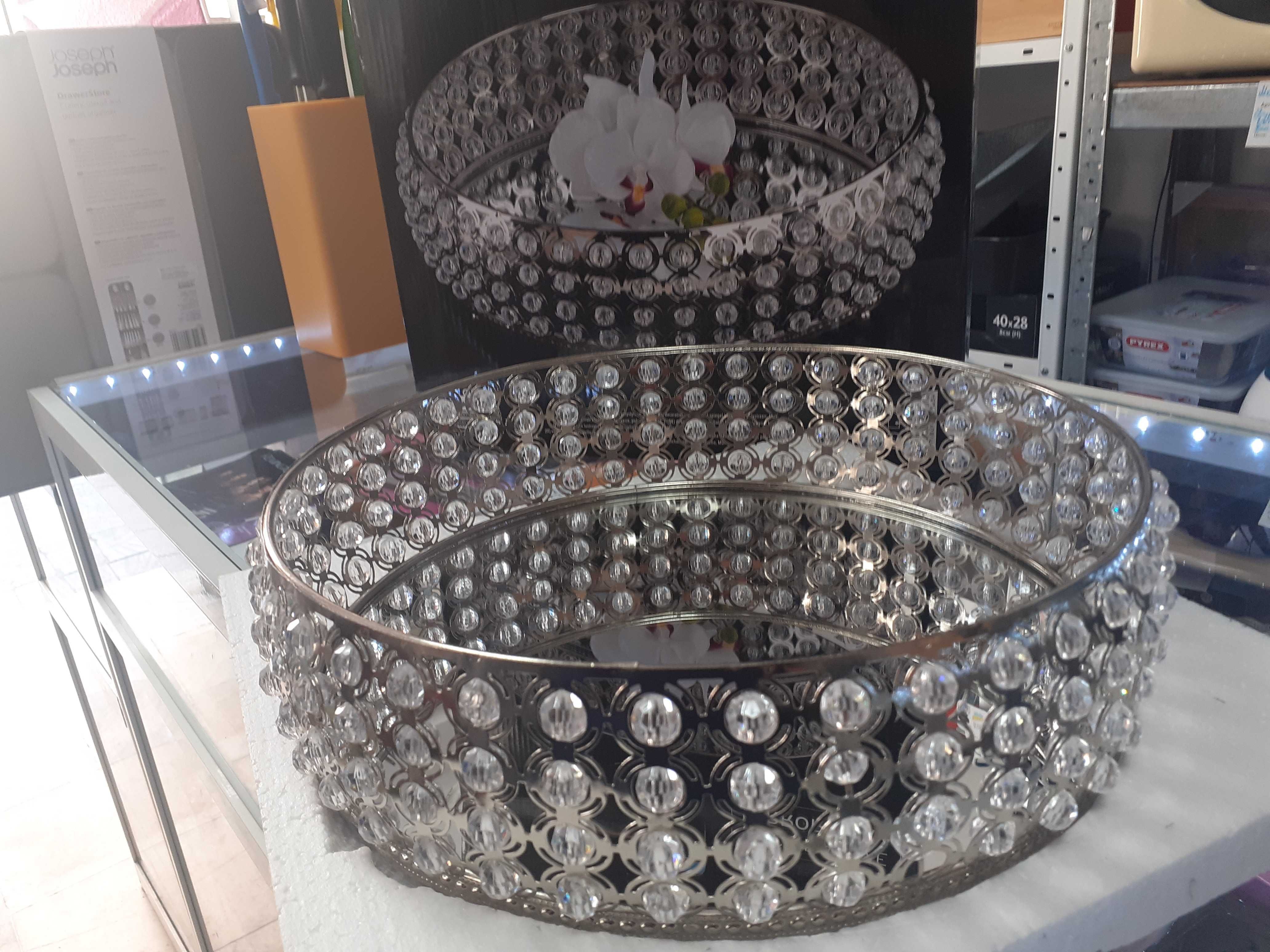 огледален поднос с камъни , Поднос за свещи , Decorative mirror tray