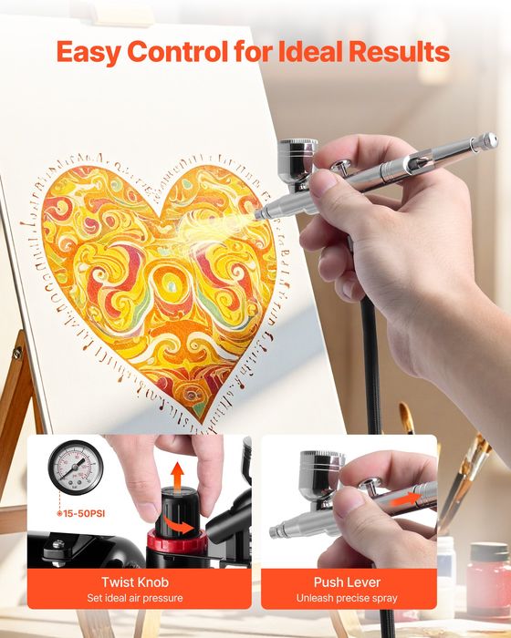 Kit Aerograf Profesional,1/6 CP,3 Duze,Zgomot Redus