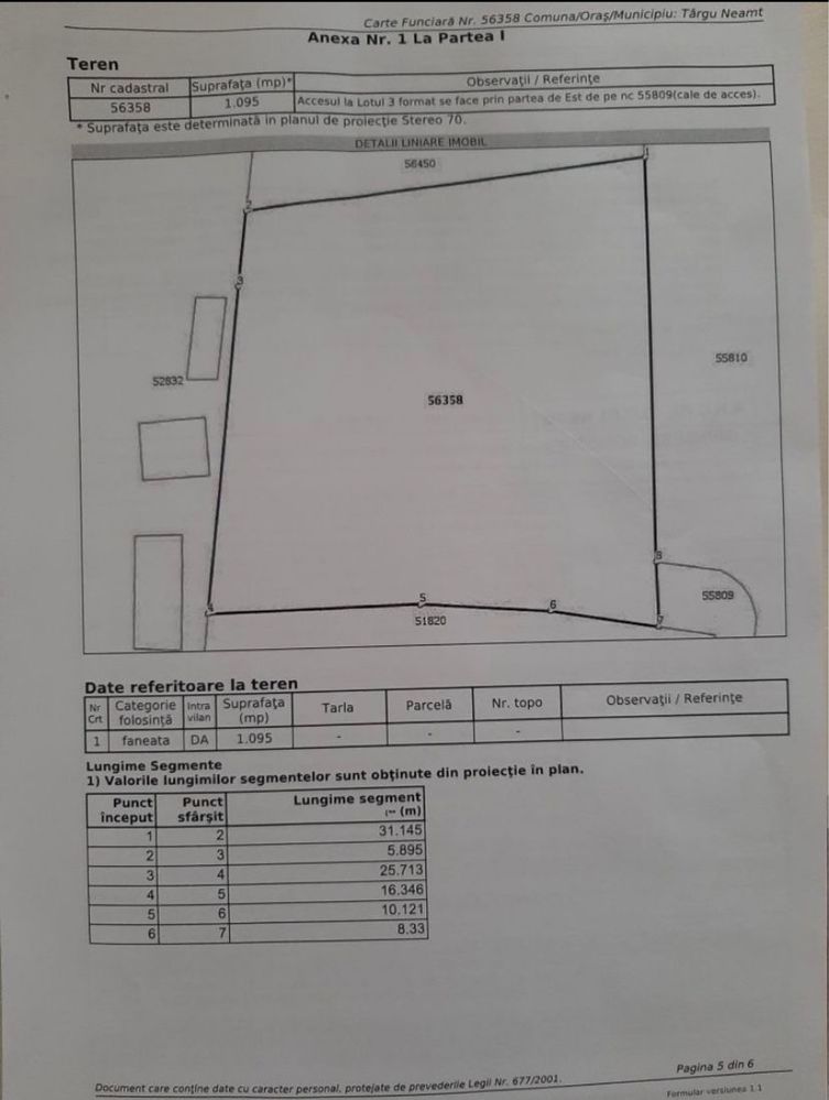 Teren intravilan 1095mp in Targu Neamt Str Marasesti