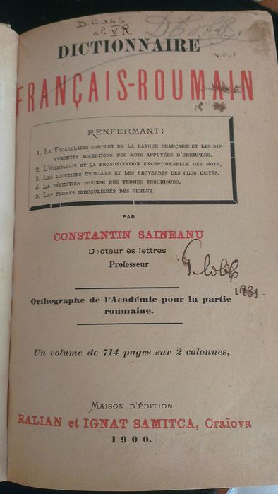 Dictionar Francez Roman An 1900