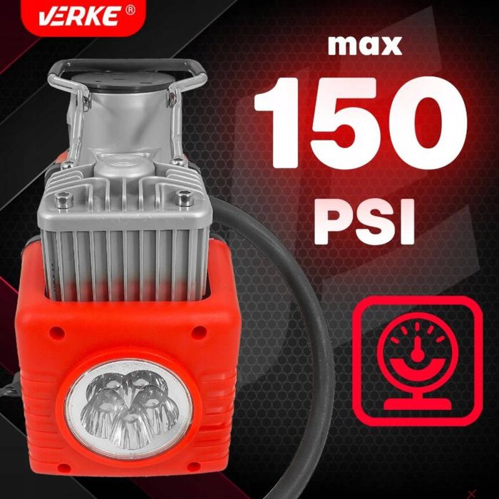 Compresor auto 12V, 10 bari, 65 l/m, lantena LED, Verke