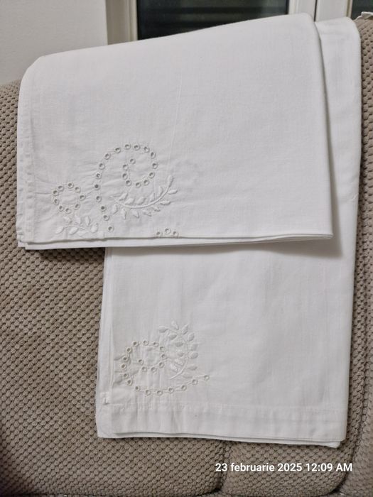 Lenjerie pat,fete de perna,cearceafuri bumbac cu dantela,broderie