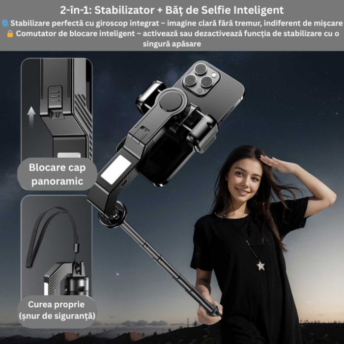 Selfie Stick Nexonix® 3-în-1 cu Trepied, stabilizator - extensibil