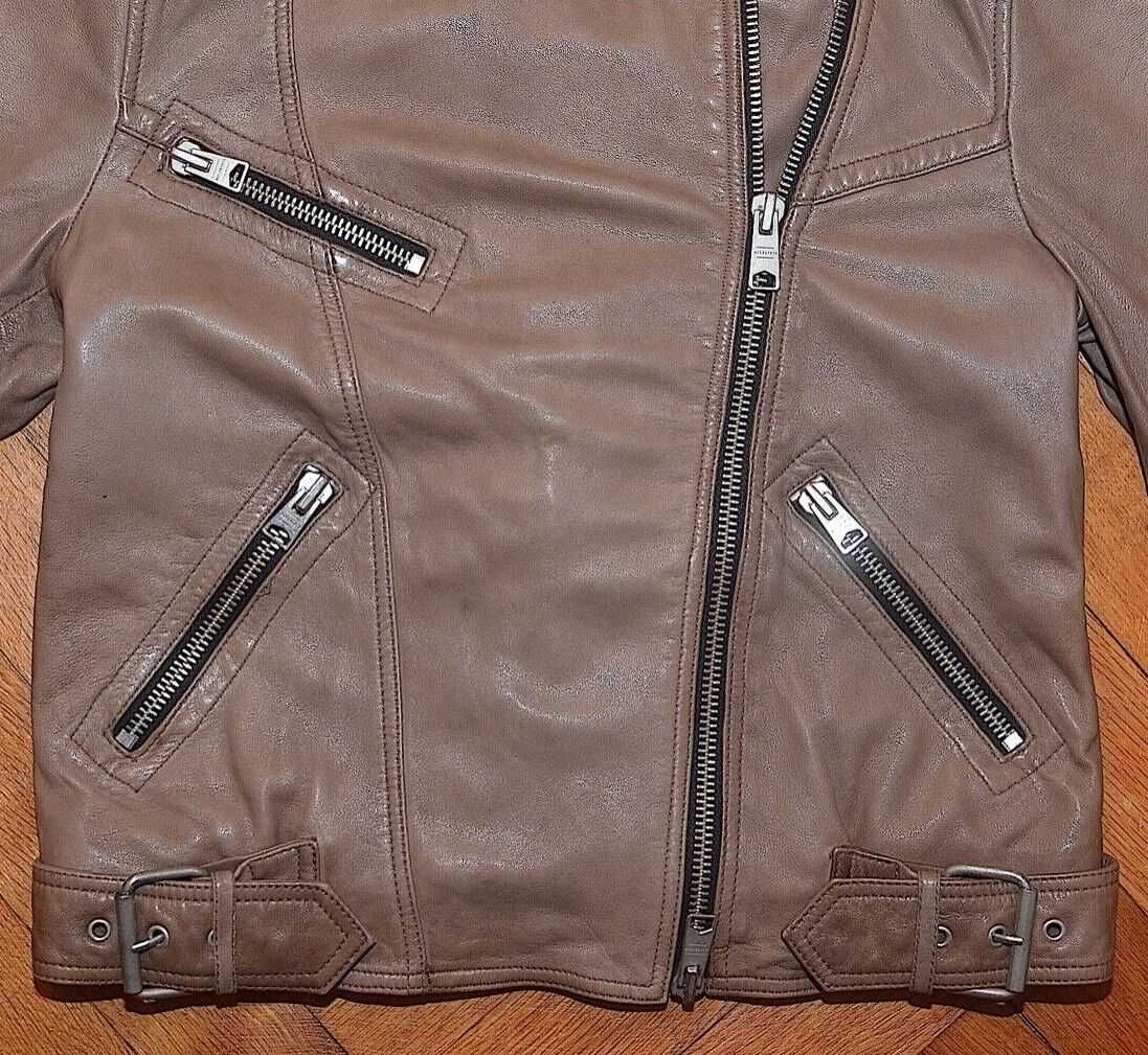 AllSaints Atkinson Дамско Кожено яке Агнешка Кожа Кафяво Medium