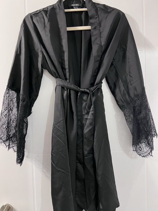 Халат черен сатен размер S
