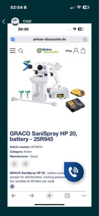 Vand Graco sanispray hp20