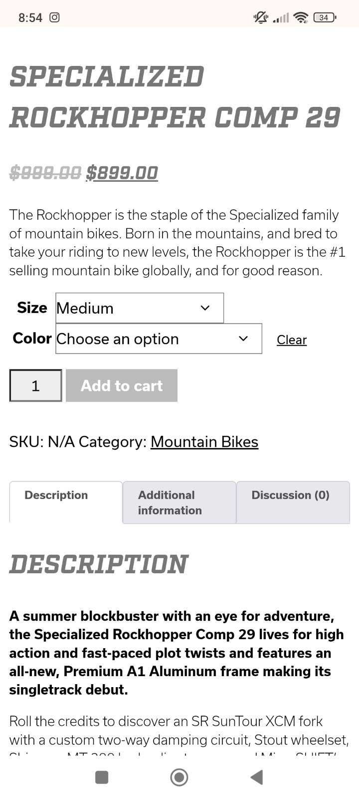 Велосипед 29 Specialized rockhopper , M размер