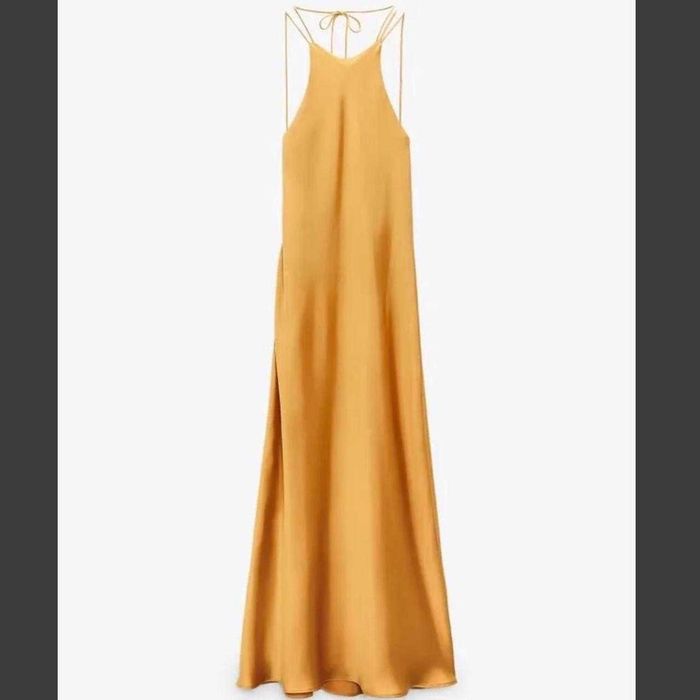 Rochie Zara mustar bronz gold spate gol 

maxi lunga

 satin bretele