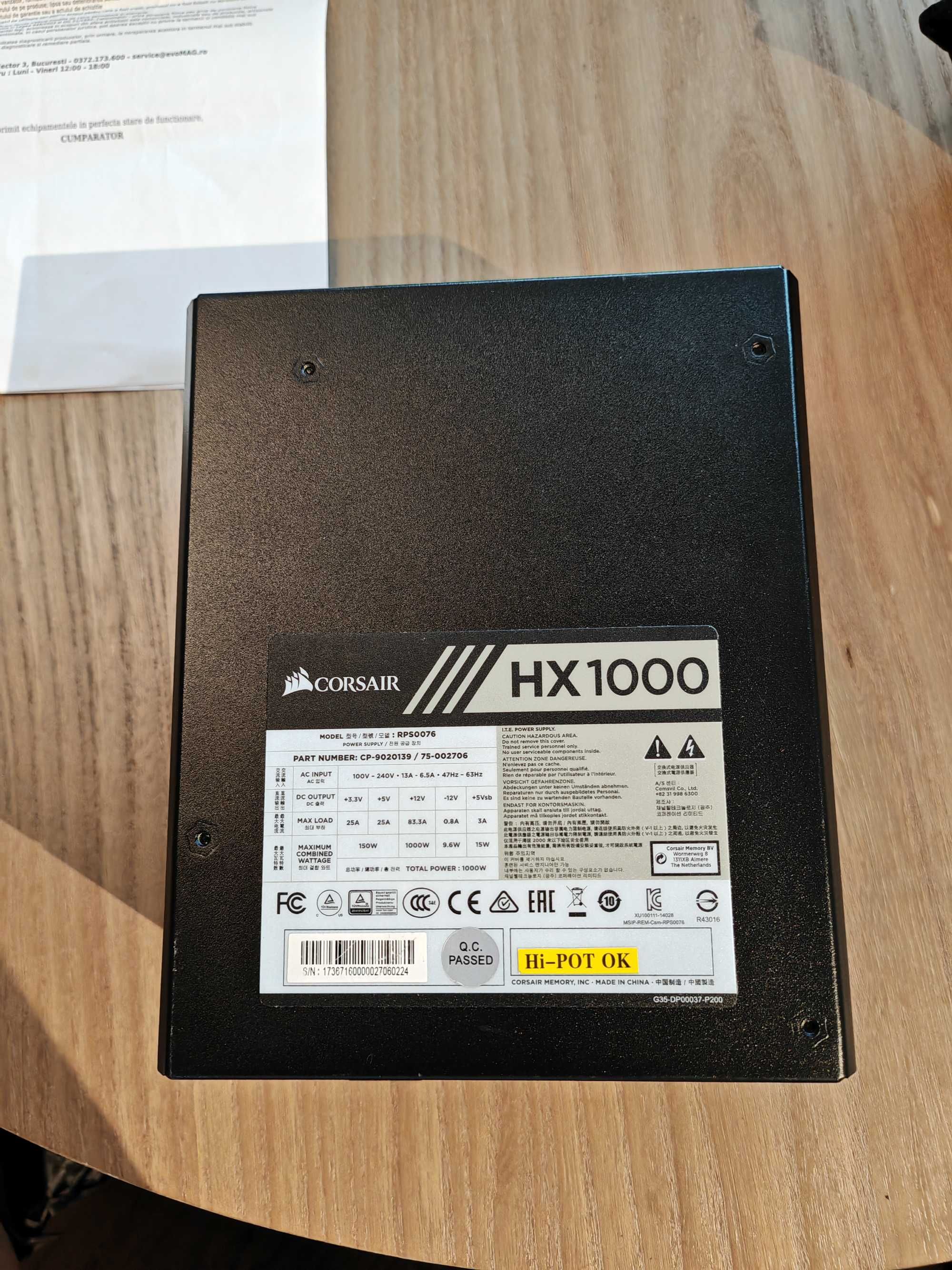 Sursa Modulara Corsair HX1000 1000W 80 PLUS Platinum