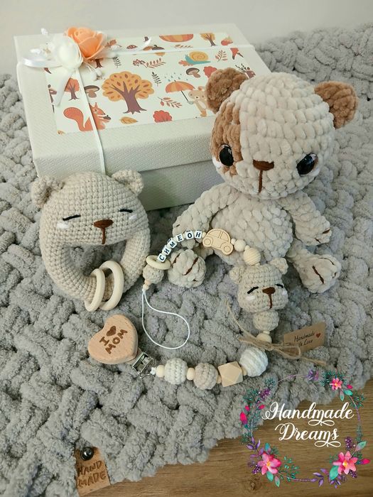 Подарък за бебе, плетени играчки, клипс