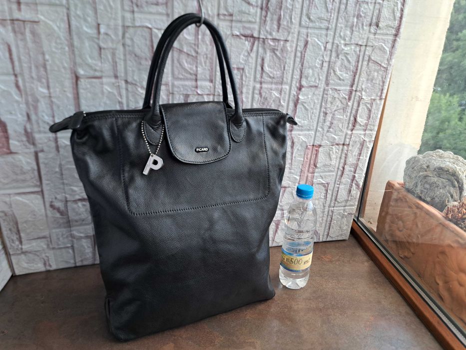 дамска чанта,черна кожена чанта PICARD-естествена кожа