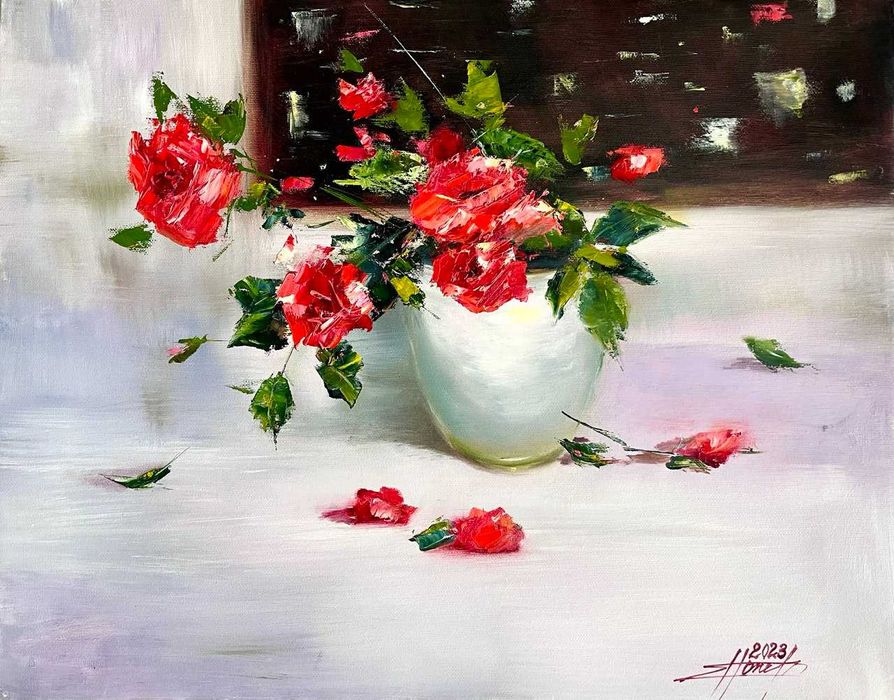 Картина маслом "Розы и свет" 40х50