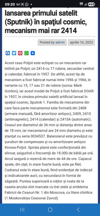 Ceas Poljot sovietic 1957