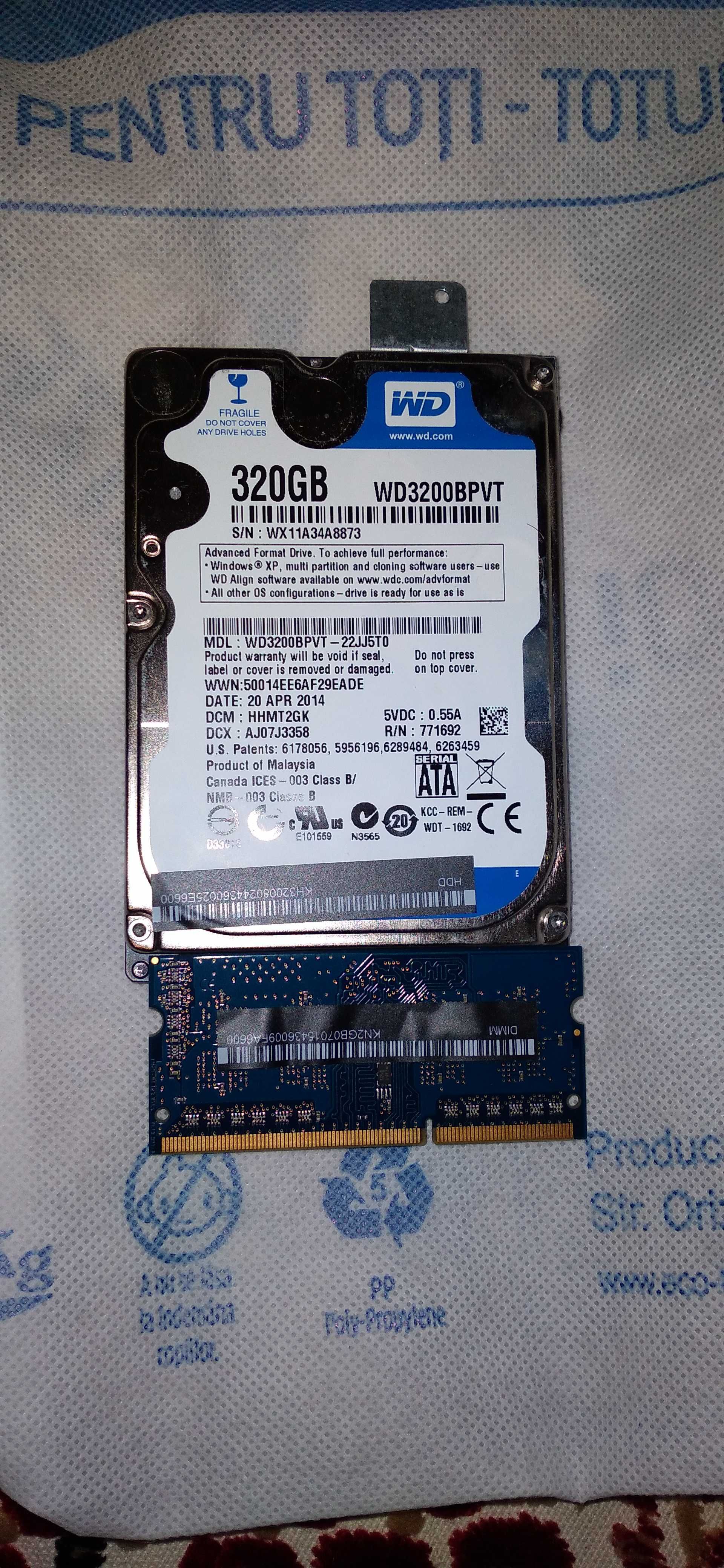 hard disc laptop de 320gb +memorie laptop 2 G