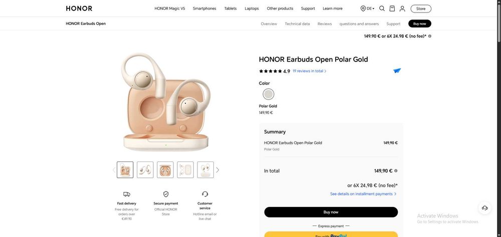 Слушалки HONOR Earbuds Open Polar Gold (чисто нови + гаранция)