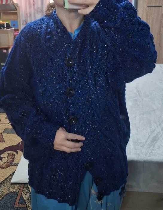 Jacheta albastra groasa, cu nasturi, 3XL-46