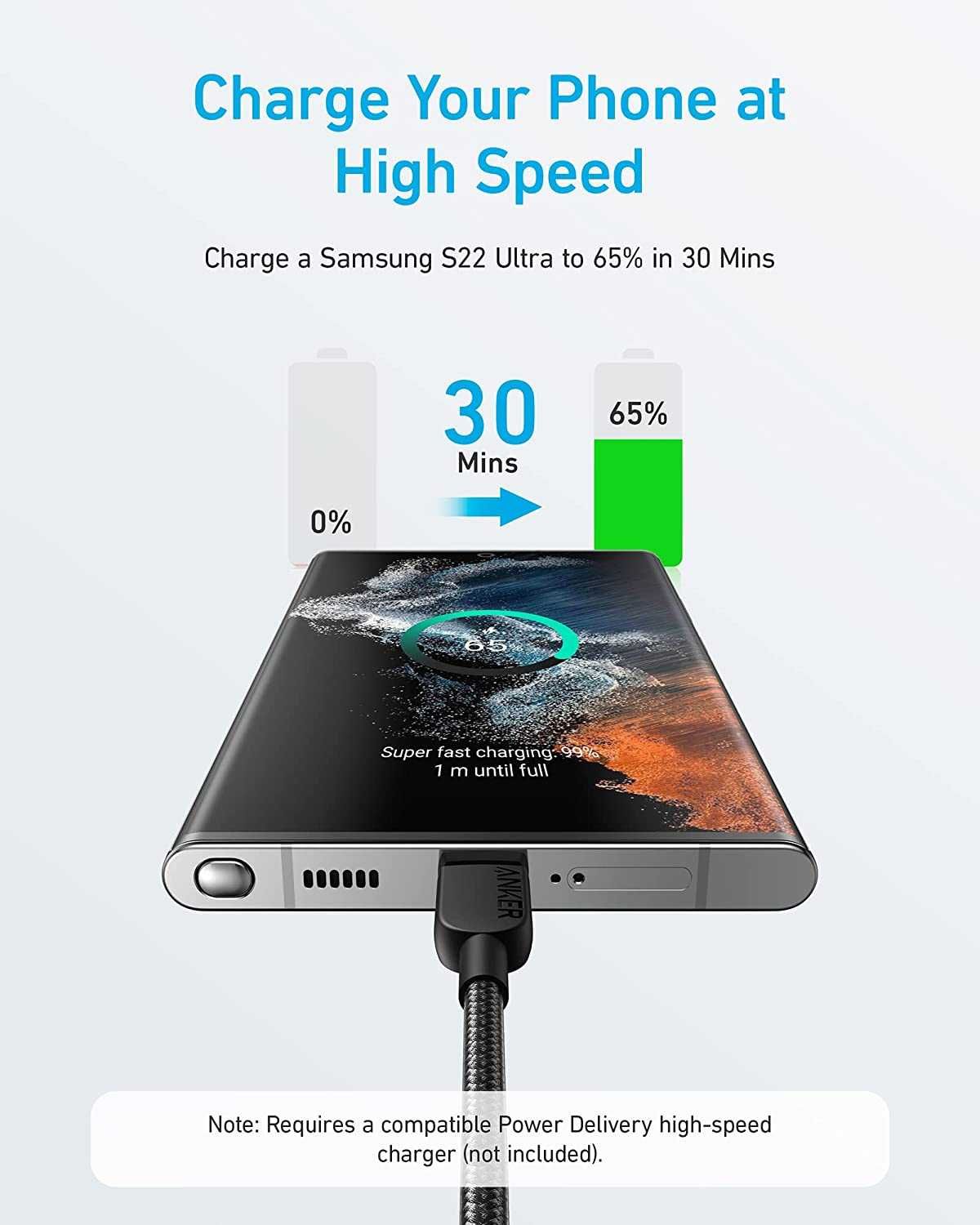 Anker 310 USB-C към USB-C кабел,3м,черен цвят