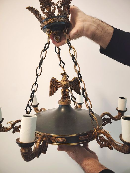 Boem candelabru antic in stilul Empire cu elemente, vultur din bronz m
