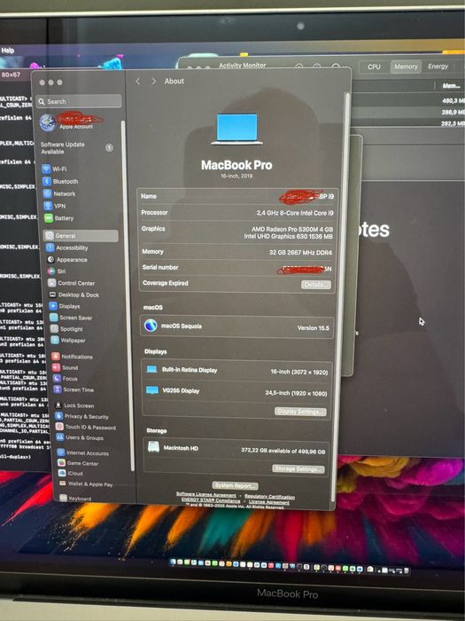 Macbook pro i9,8core/video amd RP 5300m 4g/32gb/512ss